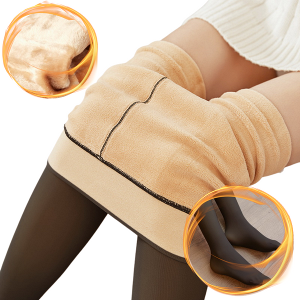 Tights - Fleece Tights - Skin color - Lined Tights - Translucent - Winter - Thermo - Warm Tights - 220g - S/M - Black